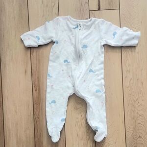 Mori Baby Blue and White Whale/Ocen Print Zip Pajamas